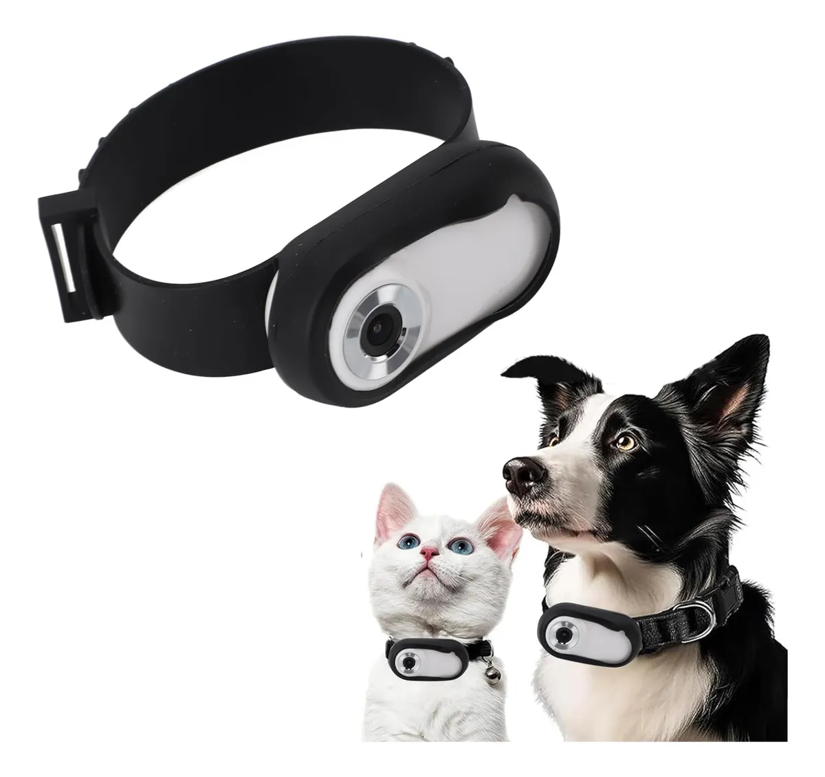 Cámara de Vigilancia para Collar de Gato 1080p HD, Gran Angular 170°, Negra - Diseño Ajustable, Monitoreo en Movimiento, Fácil de Usar