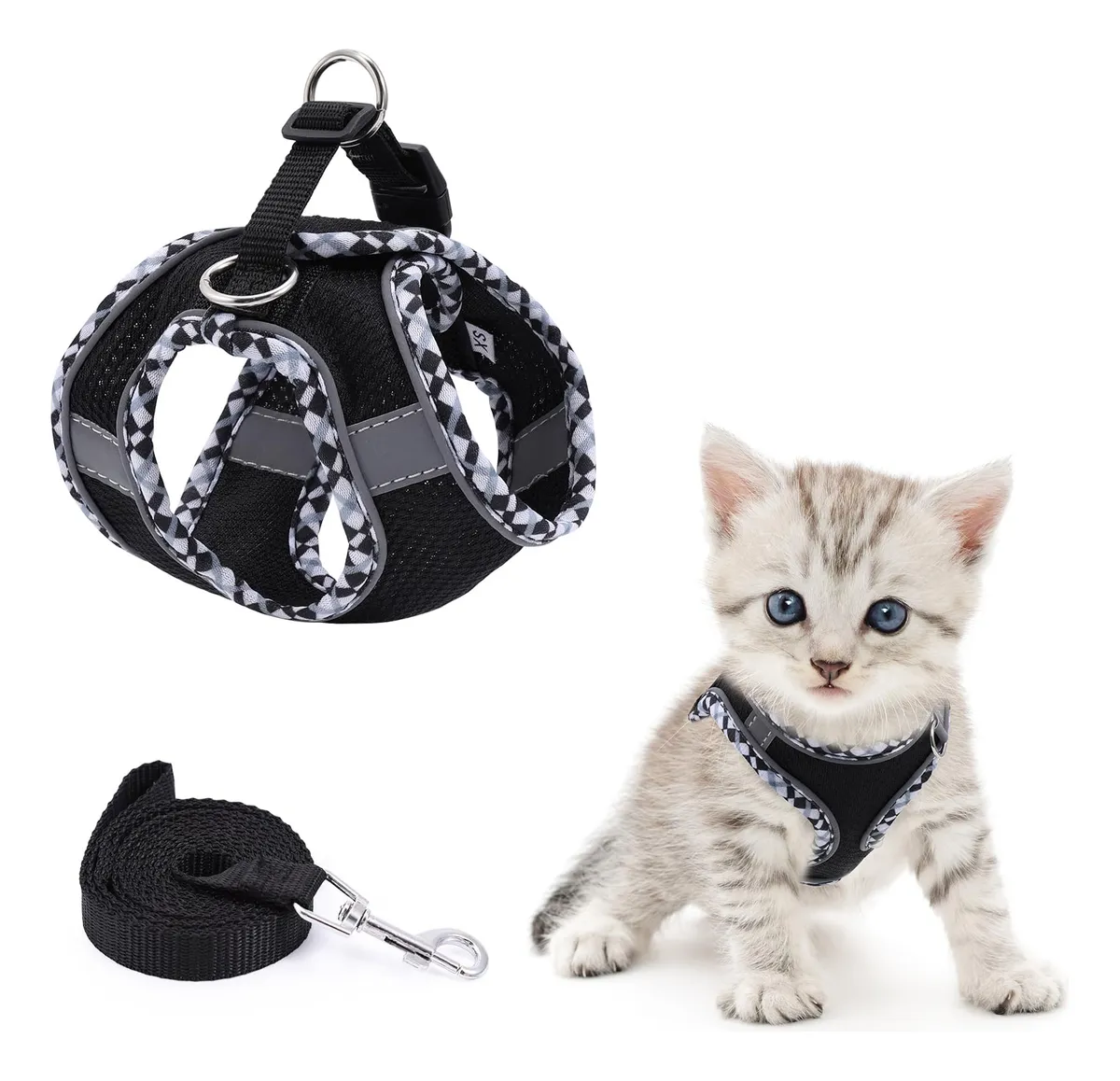 Arnés Ajustable Antifugas para Gatos con Correa Negra | Seguridad y Comodidad para tu Mascota | Ideal para Paseos y Entrenamiento | Diseño Inteligente para un Ajuste Perfecto