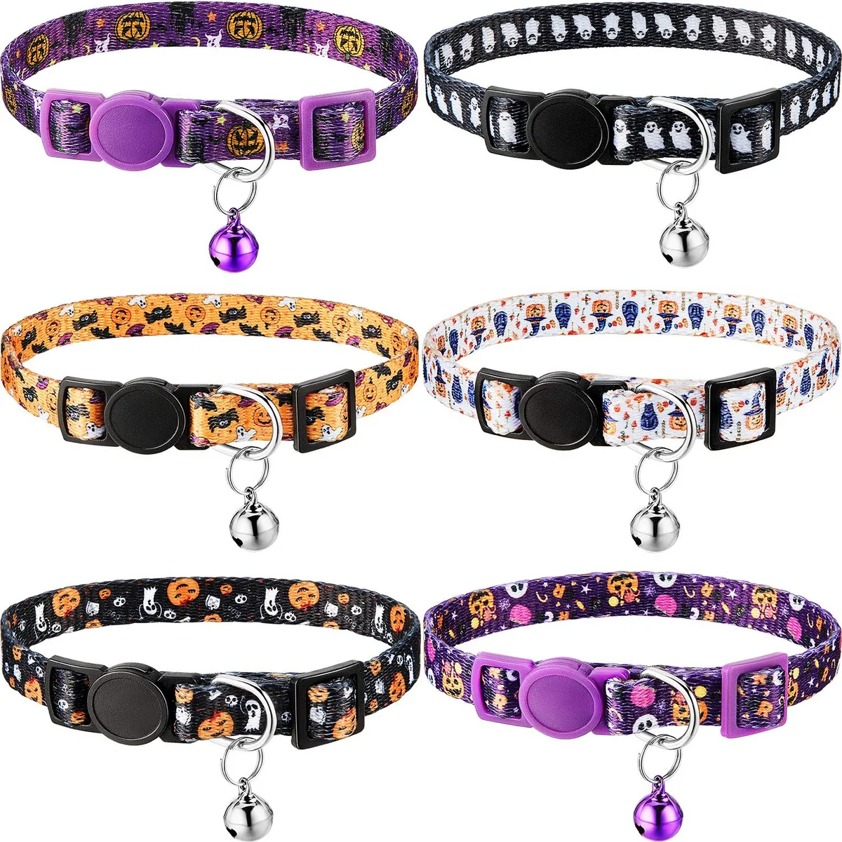 Collar de Gato Ajustable para Halloween con Campana – Estilo Festivo y Personalizable con Nombre, Diseños Únicos, Tamaño Universal