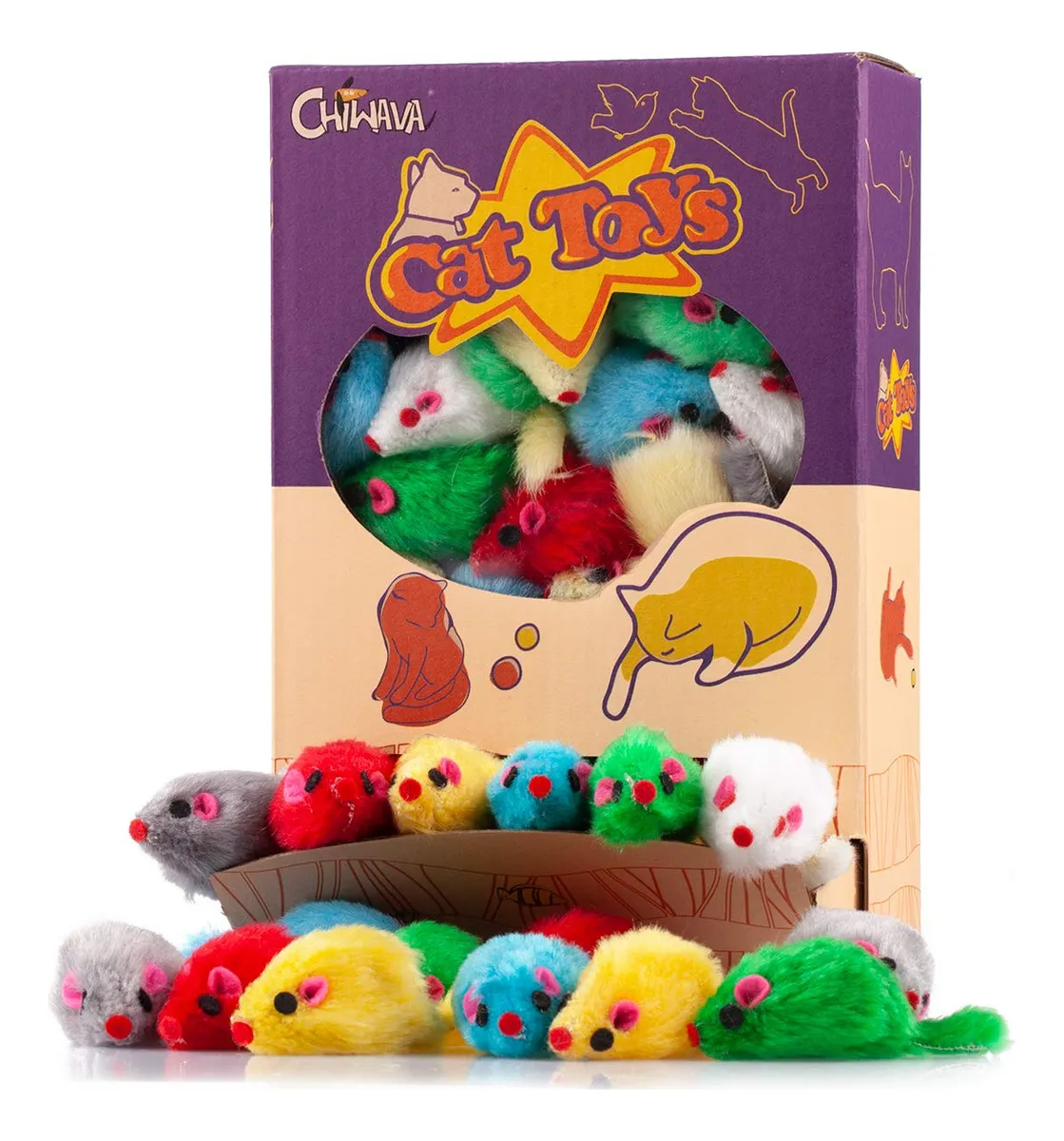36 Ratones de Juguete para Gatos Peludos con Sonajero - Colores Surtidos Brillantes - Juguetes Interactivos para Estimulación Mental y Física