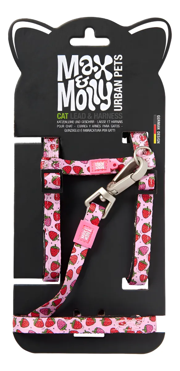 Arnés y Correa Ajustable para Gatos con Diseño de Fresa Sueño Verde | Collar de Gato Seguro y Cómodo para Paseo y Entrenamiento | Tamaño Personalizable para Gatitos y Adultos