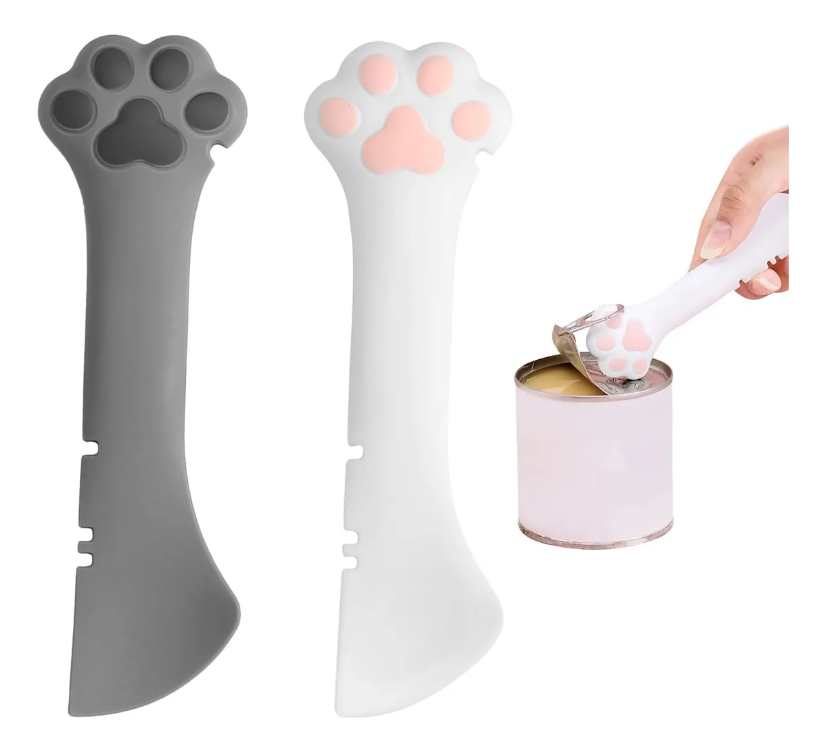 Pack 2 Cucharas Multifunción para Gatos y Abrelatas Integrado | Accesorios Esenciales para Mascotas y Cocina | Color Variado