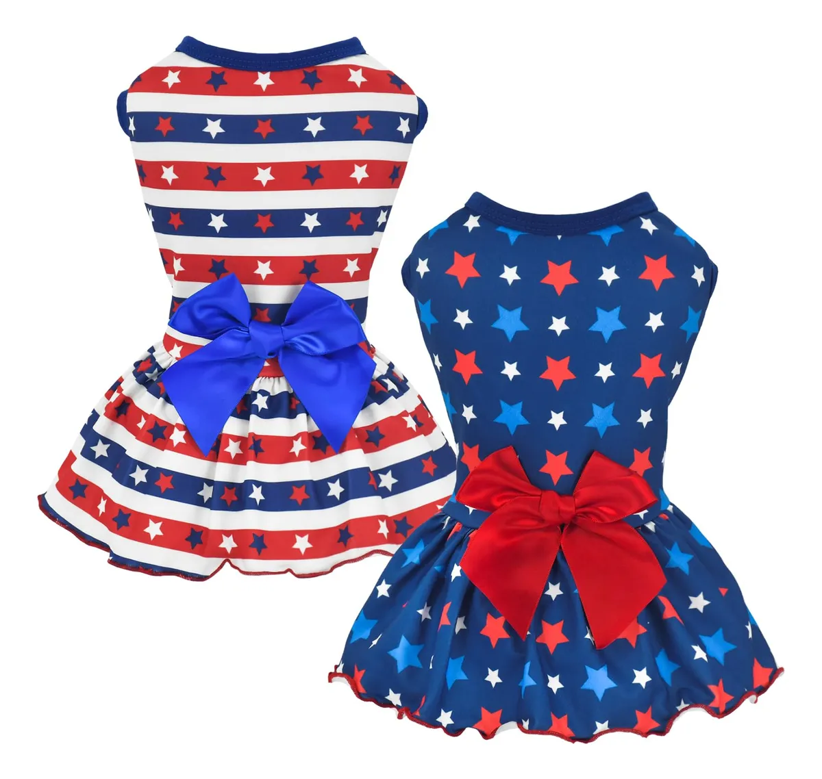 Paquete de 2 Vestidos para Perros Día de la Independencia - Diseño Azul Patriótico para Celebraciones - Ropa y Accesorios para Mascotas Caninas - Estilo Veraniego
