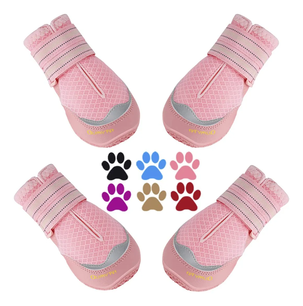 4 Pares de Botas Protectoras para Perros - Ideales para Pavimento Caliente y Protección en Exteriores - Talla Universal - Color Rosa
