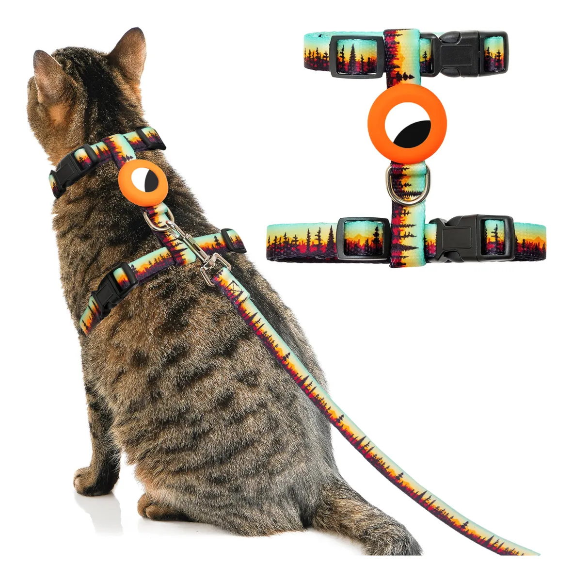 Arnés Ajustable para Gatos con Soporte Integrado para Airtag y Correa Incluida - Verde - Máxima Seguridad y Libertad para tu Mascota