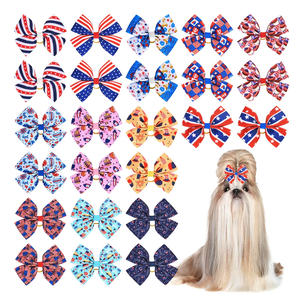 Lazos para Perro Grande Patrióticos - Decoración 4 de Julio - Accesorios para Mascotas Estilo Americano - Pack 4 Lazos Temáticos Festivos