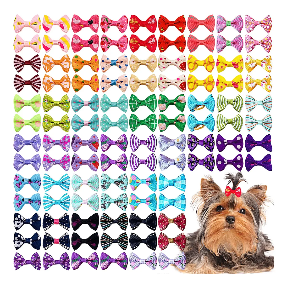 100 Lazos para Pelo de Perro y Gato | Accesorios Variados para Mascotas | Colores Surtidos y Diseño Único