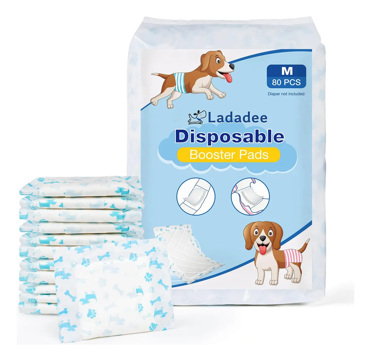 Almohadillas Desechables para Pañales de Perro Blue Bone - 80 Unidades Absorventes - Azul - Talla Universal para Adiestramiento y Higiene