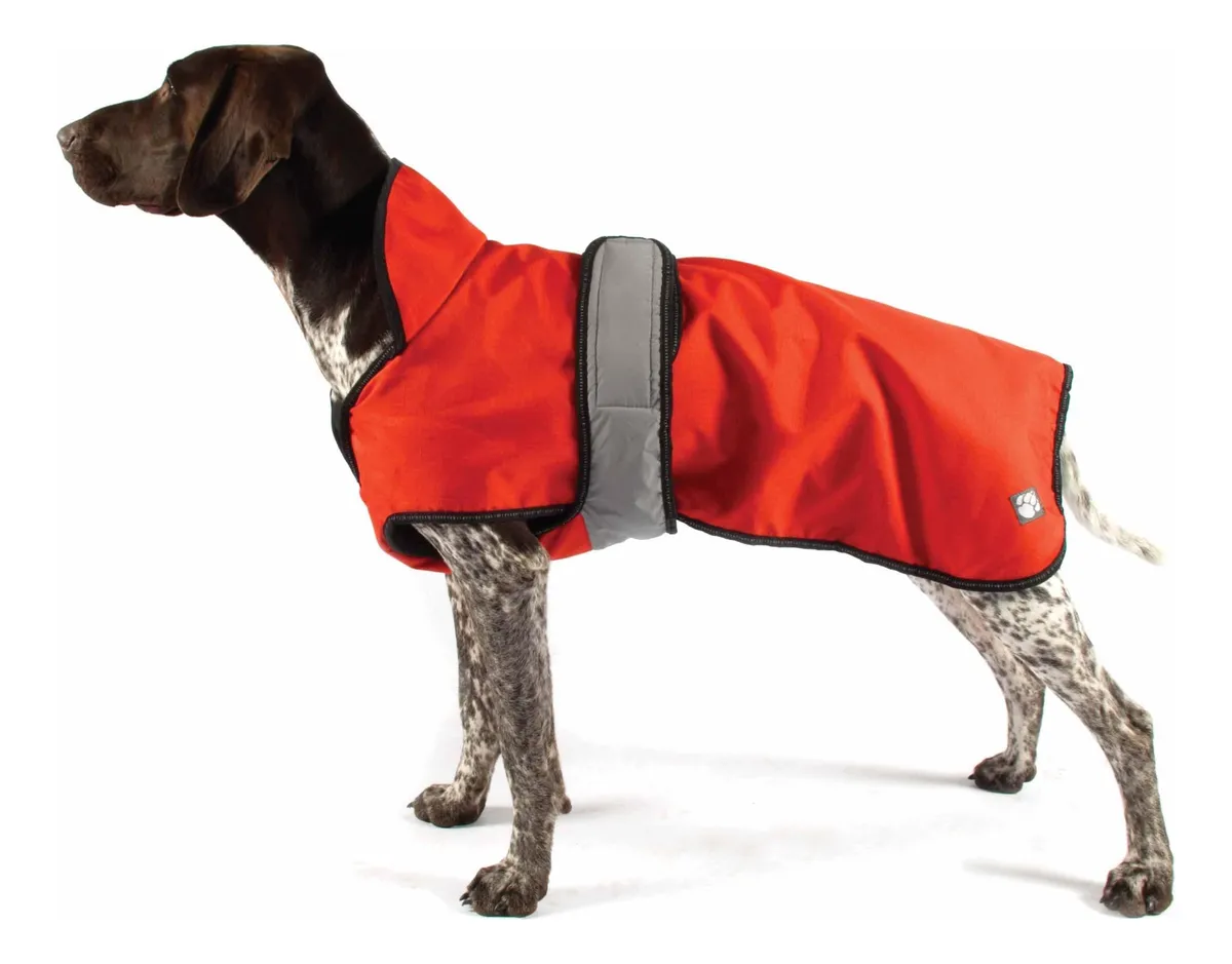 Abrigo 2 en 1 para Perro Diseño Lunares Naranja y Rojo Cálido e Impermeable para Invierno y Clima Frío