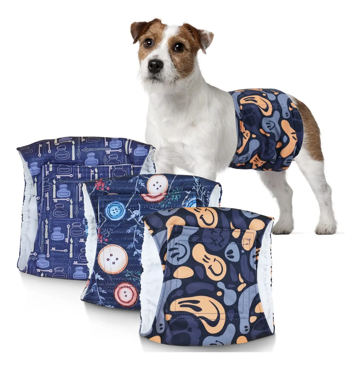 3x Bandas de Vientre Lavables para Perros Macho - Protección y Higiene Absorbente - Diseño Abstract Art - Talla Ajustable