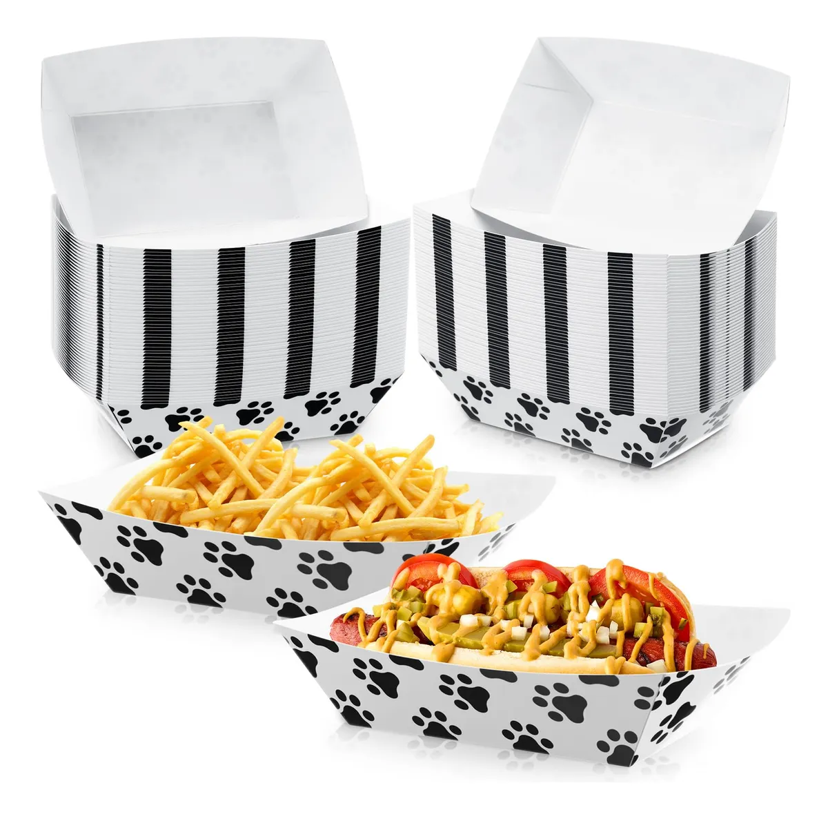 50 Cuencos Desechables para Mascotas - Bandejas de Papel Blanco y Negro, Ideal para Comida y Agua - Solución Higiénica y Práctica