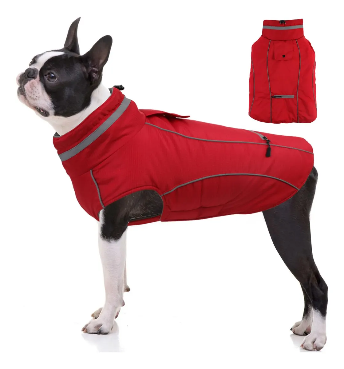 Chamarra Cálida para Perro Reflectante Ajustable Impermeable Rojo | Abrigo Invierno Mascota | Protección Exterior Seguridad | Diseño Duradero Confort