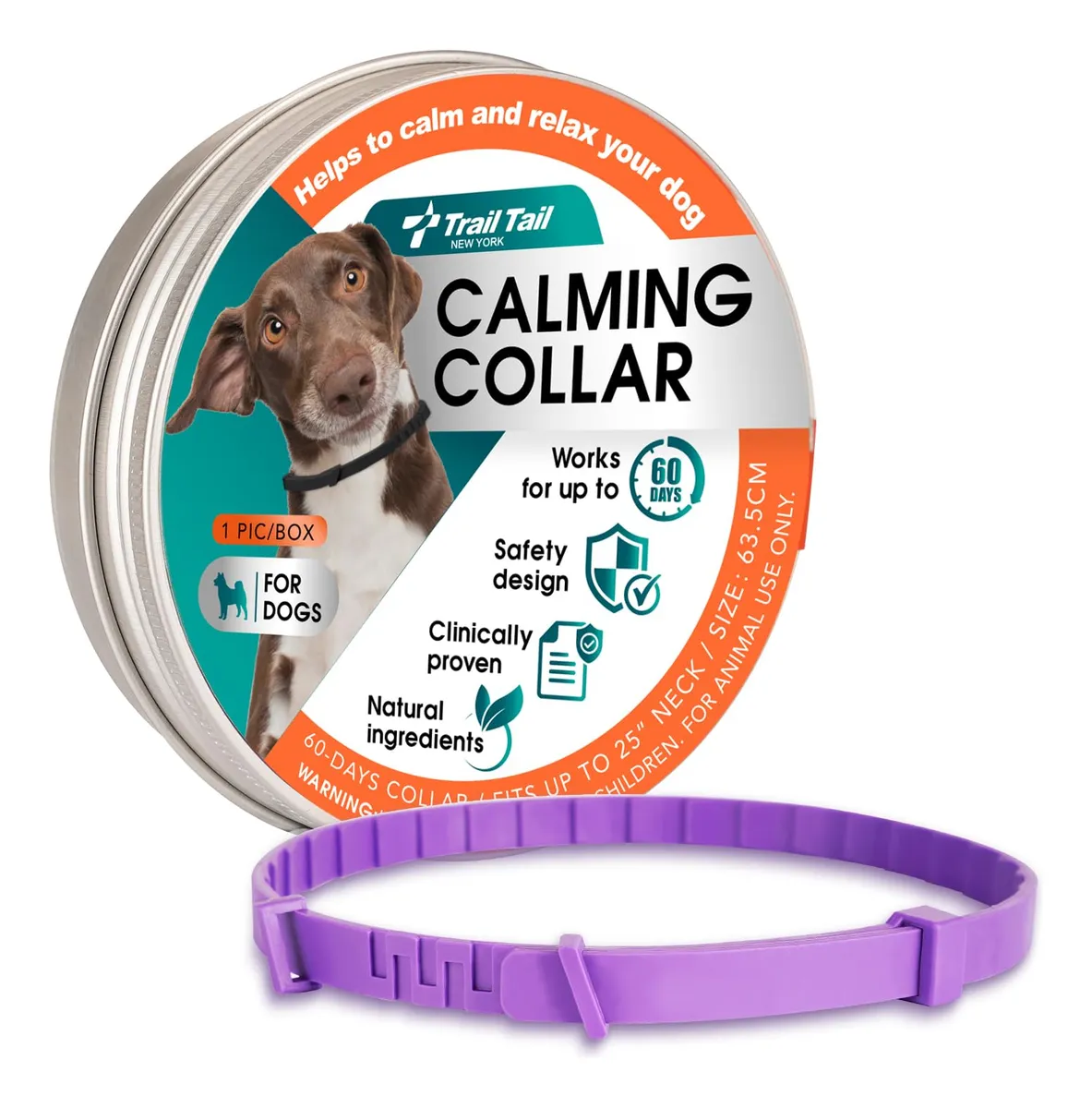 Collar Calmante para Perros con Feromonas Antiestrés y Antiasfixia | Diseño Púrpura Ajustable para Mascotas | Alivio de Ansiedad y Miedo | Varios Tamaños Disponibles