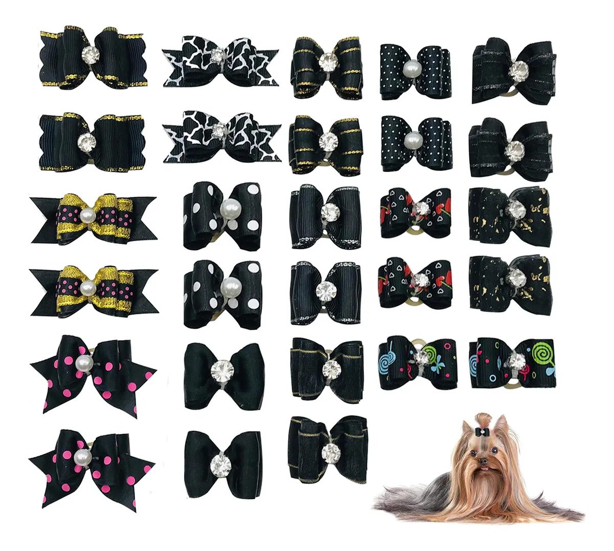 20 Lazos Para El Pelo de Perro Pequeño | Accesorios Decorativos para Mascotas con Diseños Coloridos | Perfectos para Adiestramiento y Estilo Canino