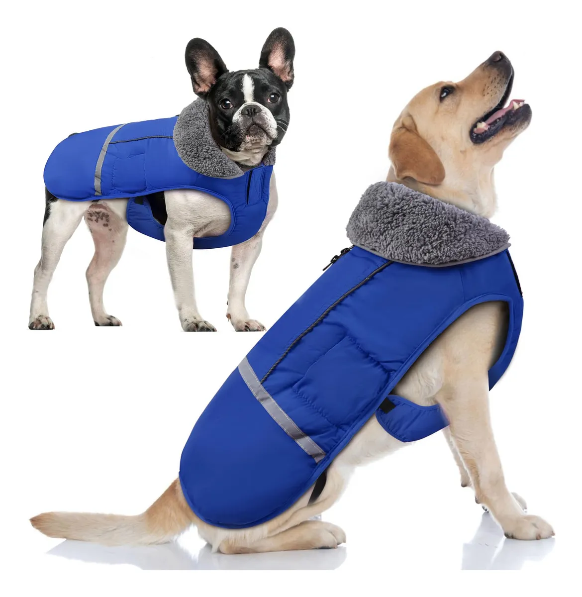 Abrigo Impermeable para Perro de Invierno con Chaqueta Reflectante - Azul Patchwork - Ideal para Clima Frío y Lluvia