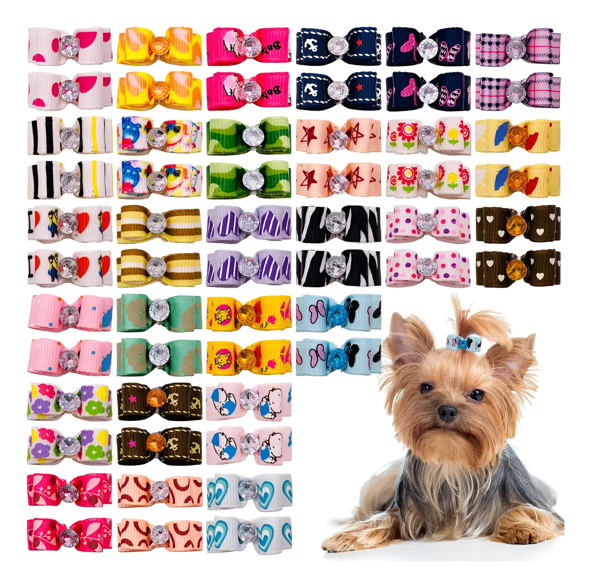 100 Lazos para Pelo de Perros y Gatos con Bandas de Goma - Adornos para Mascotas Pack 100 Piezas - Estilo y Diversión para tu Mejor Amigo Peludo