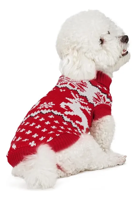Suéter Navideño para Perros Pequeños | Ropa Cálida de Polar con Diseño de Ciervo Rojo | Ideal para Invierno y Festividades