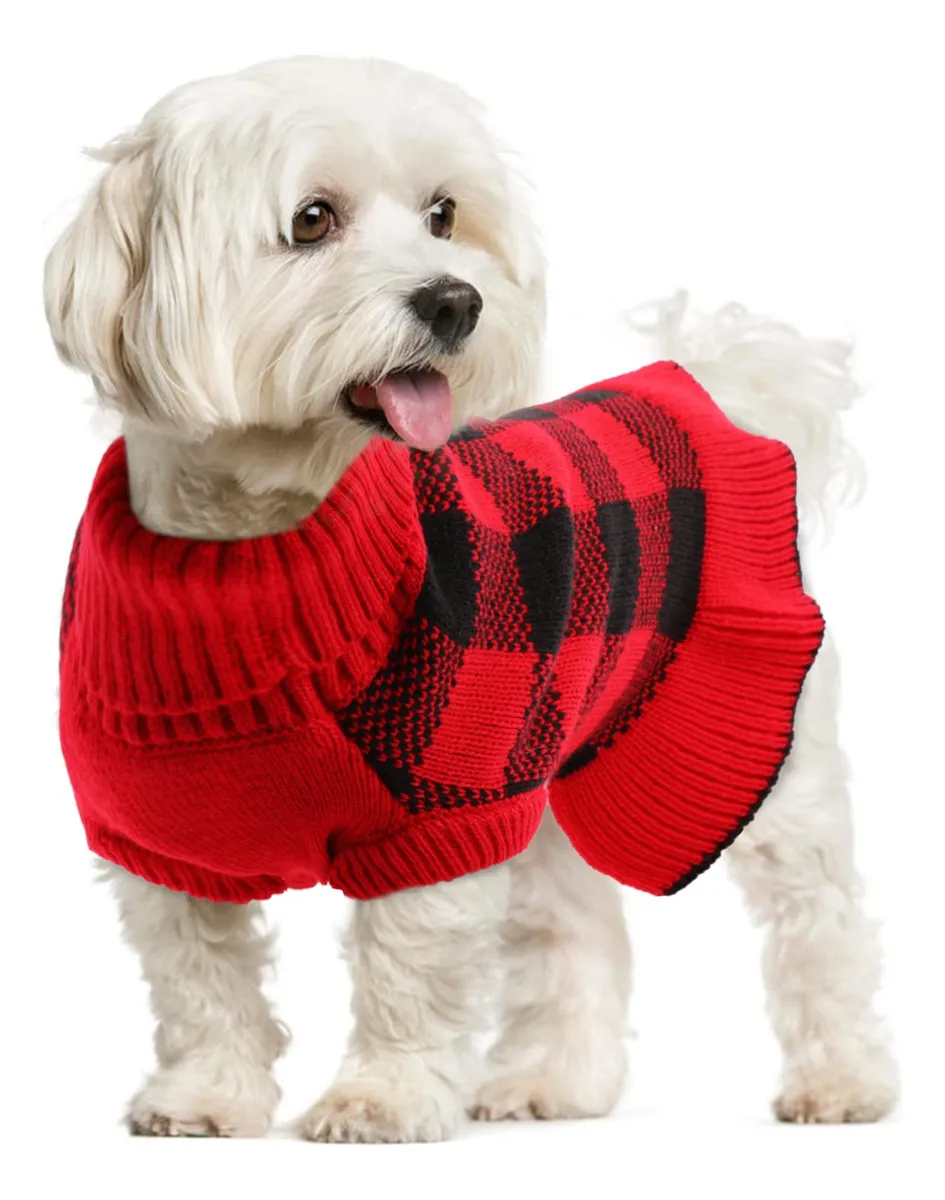 Suéter para Perro Cuello Alto Abrigo Cálido Otoño Invierno - Ropa Mascota Moda Estilo Rosa Rojo