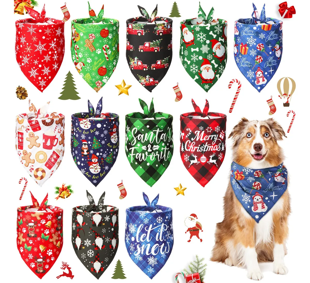 12 Bandanas Navideñas para Perros y Gatos - Suaves y Cómodas para Mascotas, Estilo Festivo Invierno, Adornos para Fiesta de Navidad