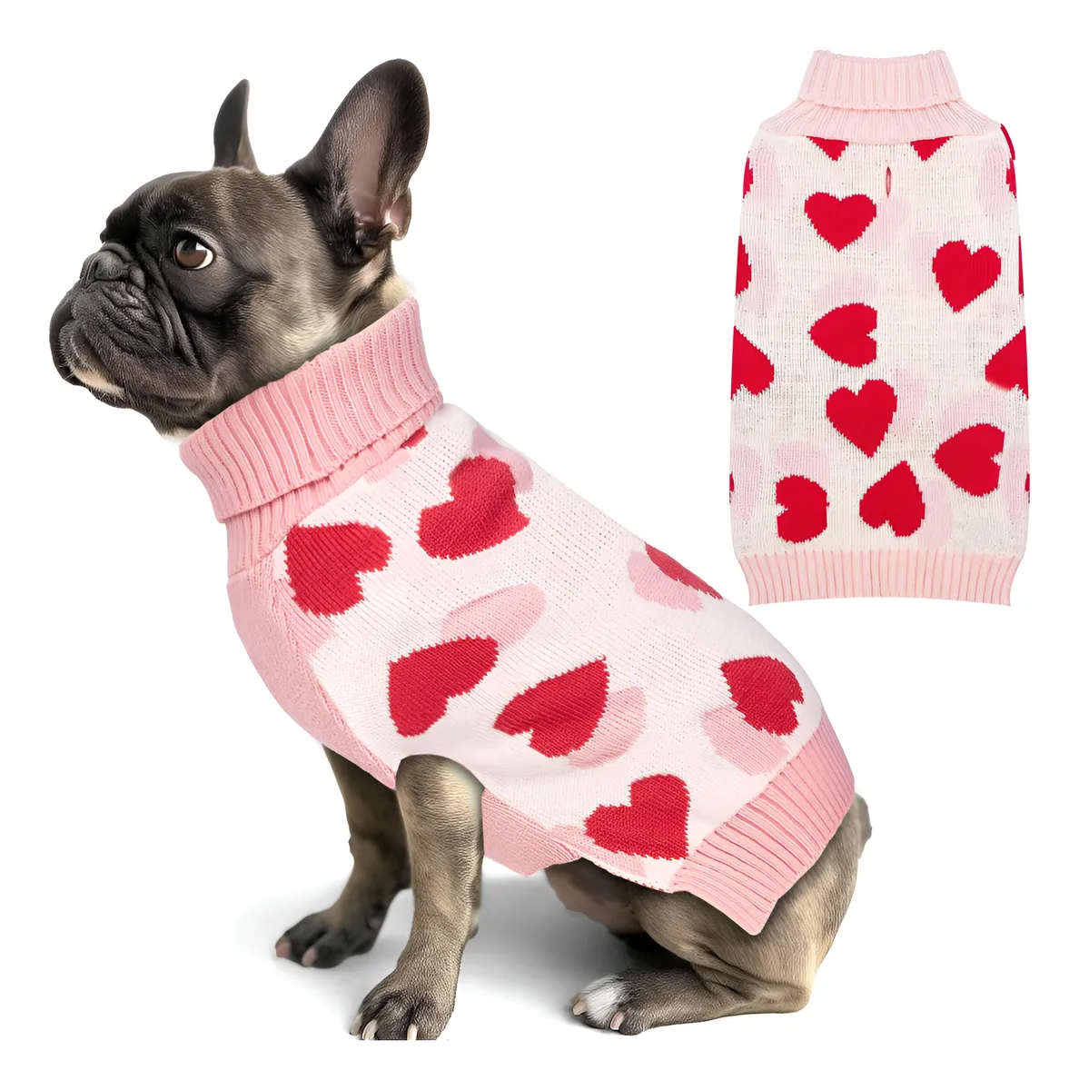 Suéter para Perro Diseño Corazón San Valentín Rosa - Ropa Cálida y Elegante para Mascotas - Perfecto para Perros Pequeños y Medianos