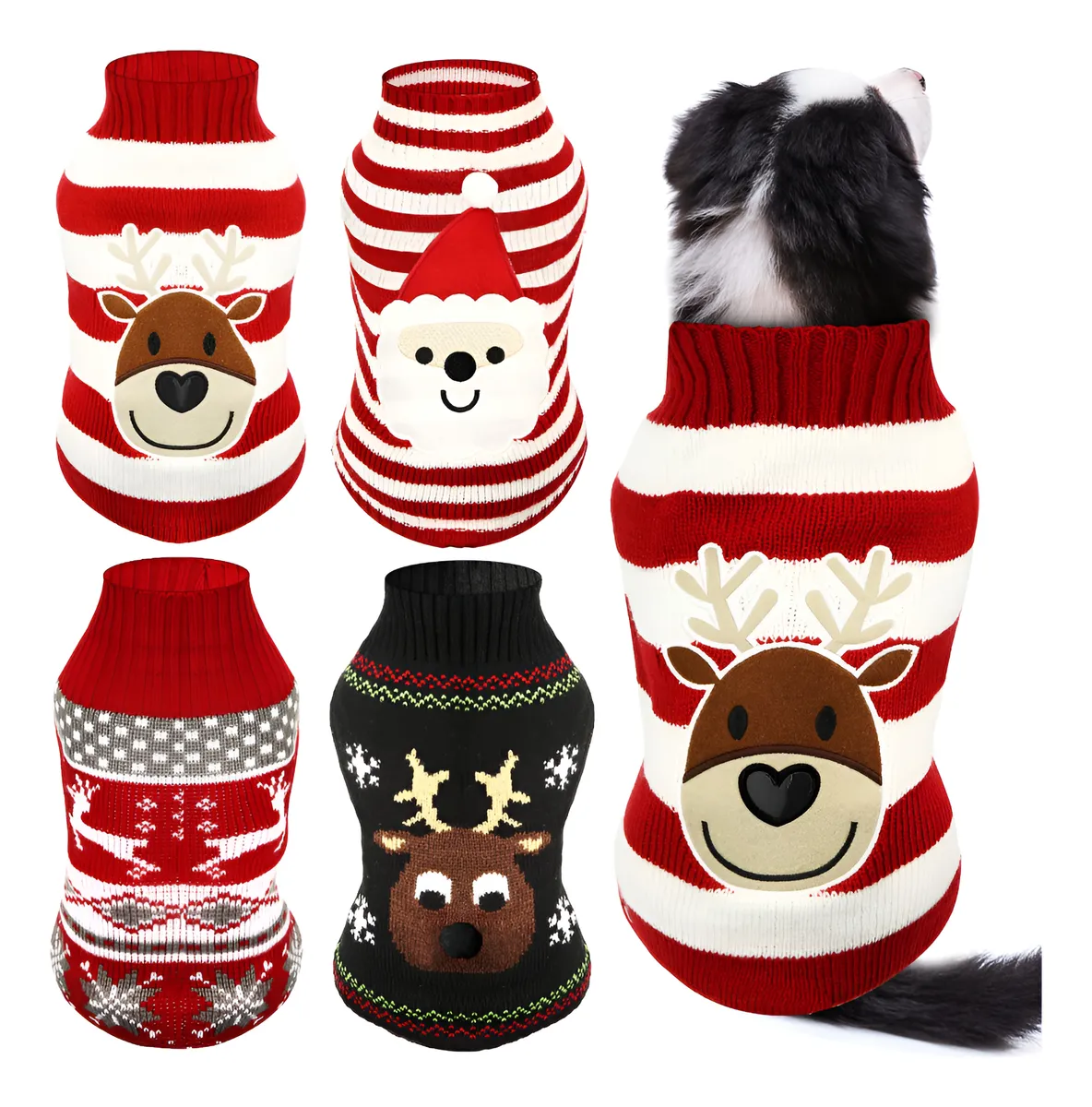 4 Piezas Suéteres Navideños Para Perro y Gato - Ropa Invierno Cálida y Adorable para Mascotas - Colores Festivos para Festividades
