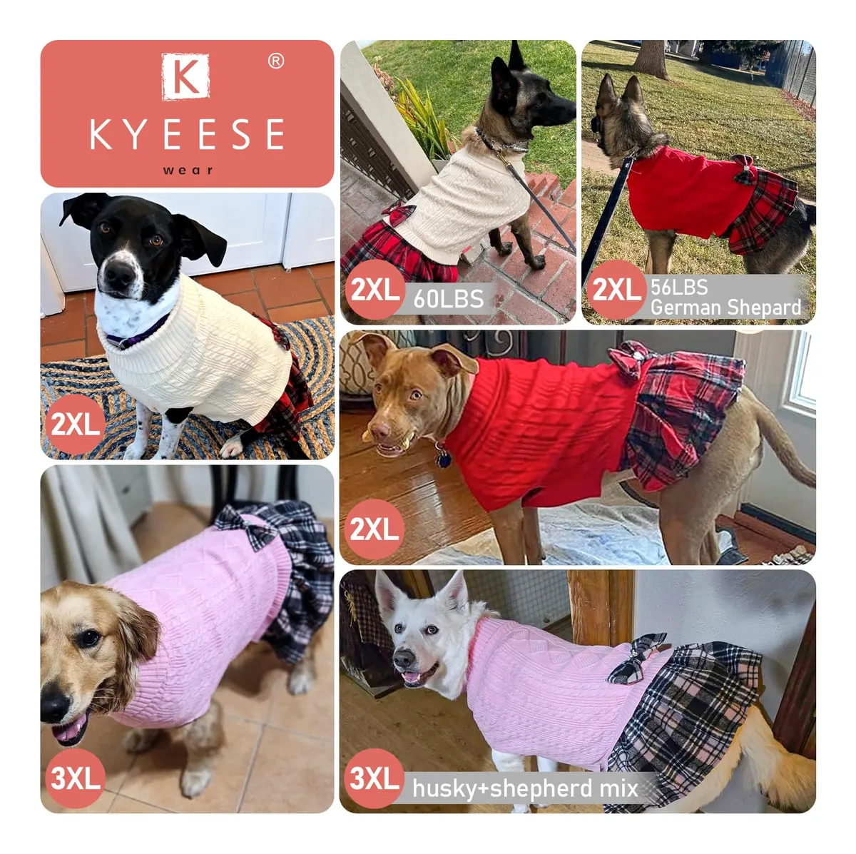 Vestido Suéter Perro Cuadros Gris con Pajarita Elegante | Ropa Invierno Mascotas Cálida y Confortable | Diseño 2# Gris | Ideal para Paseos y Hogar - Imagen 5