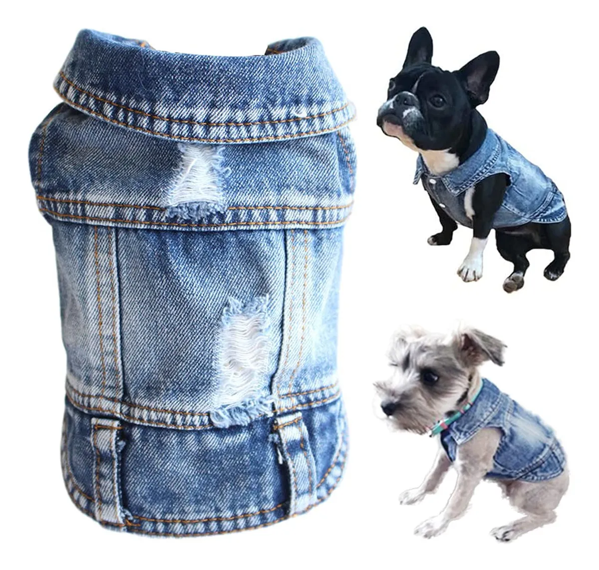 Chaleco de Mezclilla Azul para Perro: Ropa Divertida y Disfraz Estilo Patchwork, Ropa Casual y de Moda para Mascotas