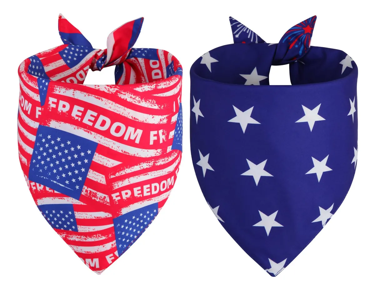 Bandana para Perro XL Patriótica 4 de Julio - Bufanda Estilo Americano para Mascotas - Pack 2 Unidades Celebración Verano