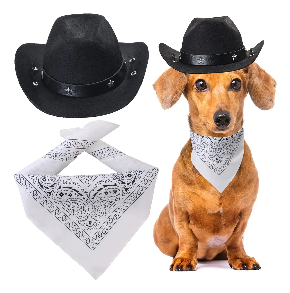 Accesorios para Disfraz de Mascota Vaquero: Sombrero y Bandana Perfectos para Perros y Gatos | Transforma a tu Peludo en el Alma de la Fiesta