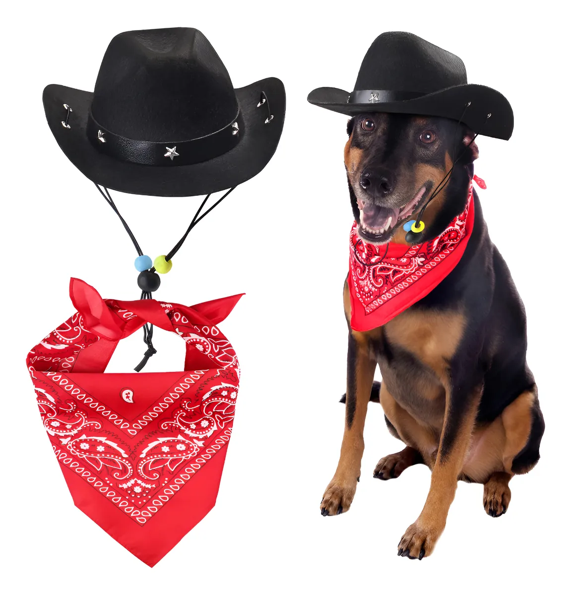Accesorios de Disfraz para Mascotas Vaquero - Set de 2 Piezas Rojas para Perros y Gatos - Complementos Divertidos para Fiestas y Eventos Temáticos
