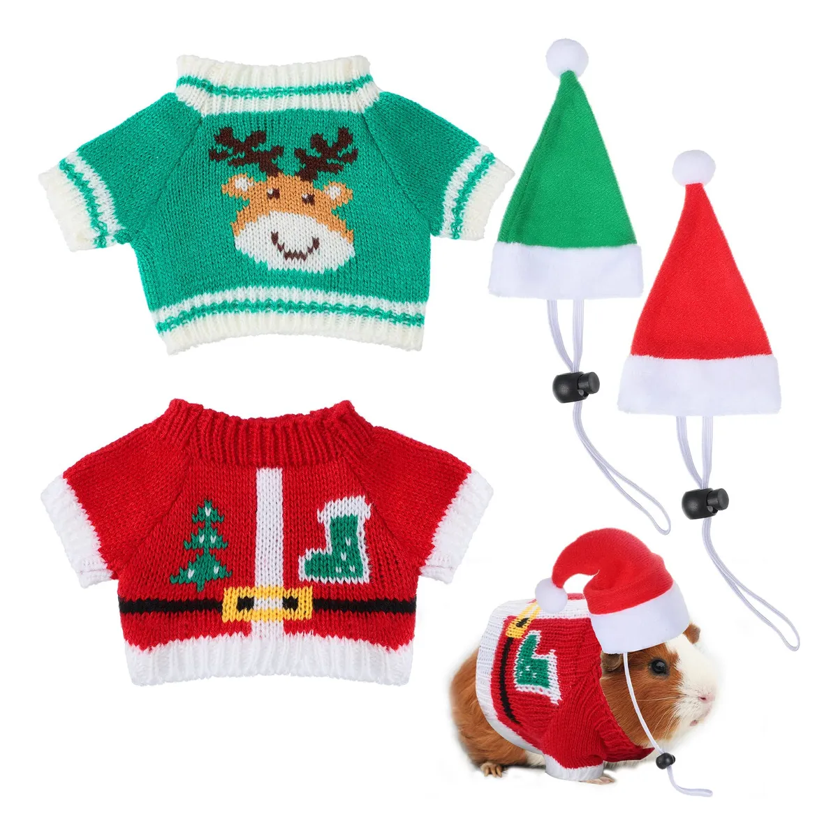 4 Piezas Ropa y Sombreros para Cobayas y Hámster - Disfraz Adorable para Pequeñas Mascotas - Accesorios Divertidos y Seguros para Roedores - Set Completo
