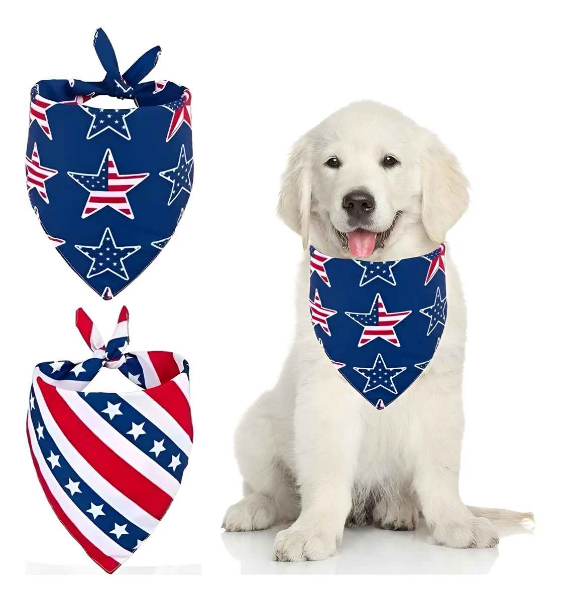 Paquete 2 Pañuelos Bandanas para Perros Diseño 4 de Julio - Accesorio Festivo para Mascotas - Ideal para Celebraciones Patrias y Fotos Divertidas