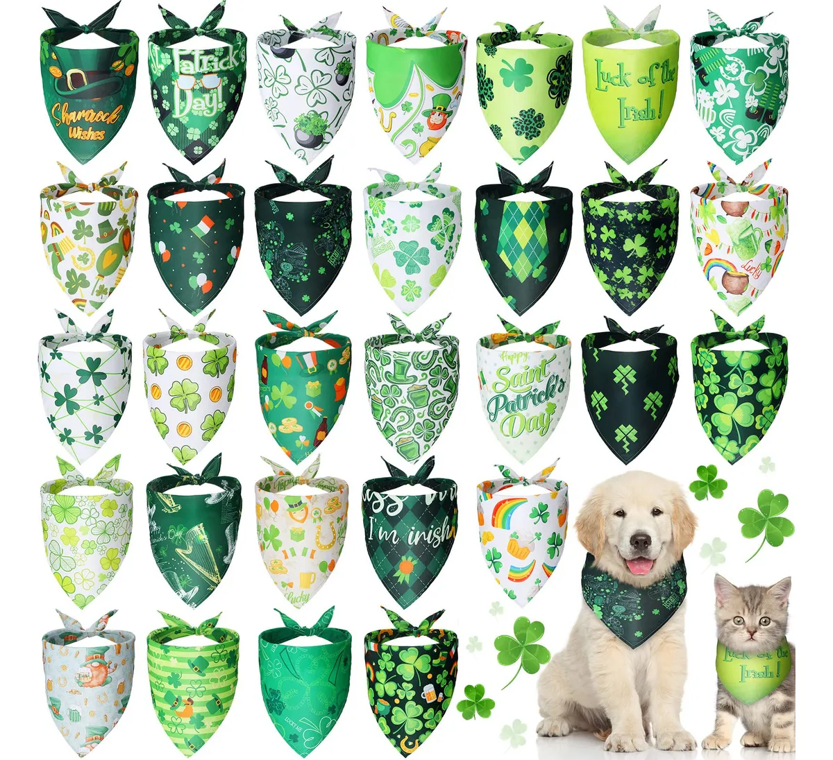 30 Bandanas Temáticas Día de San Patricio para Perros y Gatos - Accesorios Festivos y Divertidos para Mascotas - Incluye Diseños Variados Como en la Foto