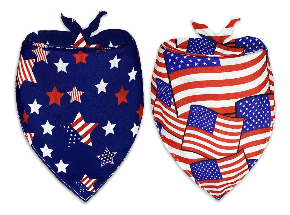 Paquete 2 Bandanas Día de la Independencia para Mascotas - Diseño Patriótico Temático Festivo para Perros y Gatos - Accesorios Decorativos para Celebraciones
