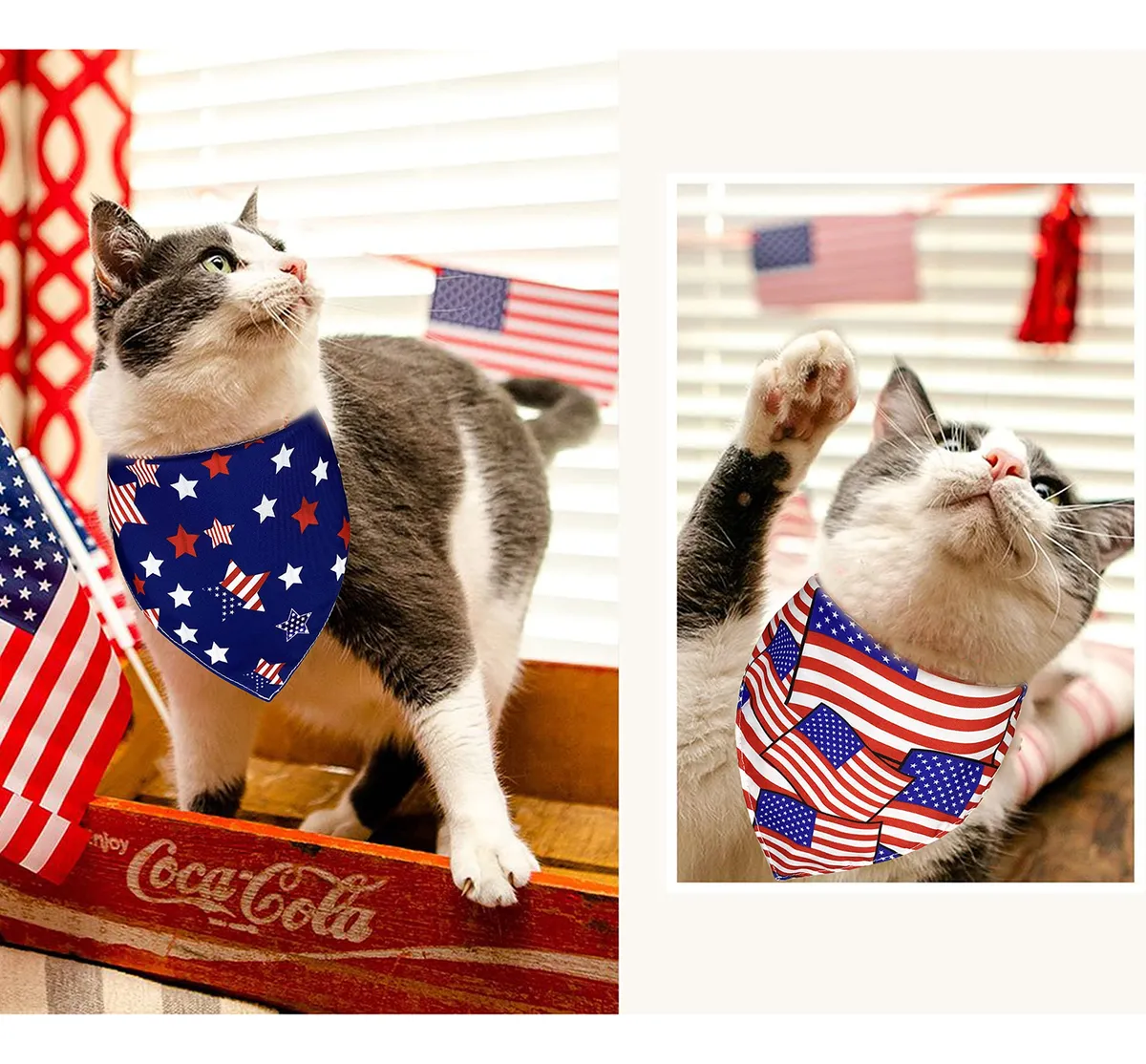 Paquete 2 Bandanas Día de la Independencia para Mascotas - Diseño Patriótico Temático Festivo para Perros y Gatos - Accesorios Decorativos para Celebraciones - Imagen 5