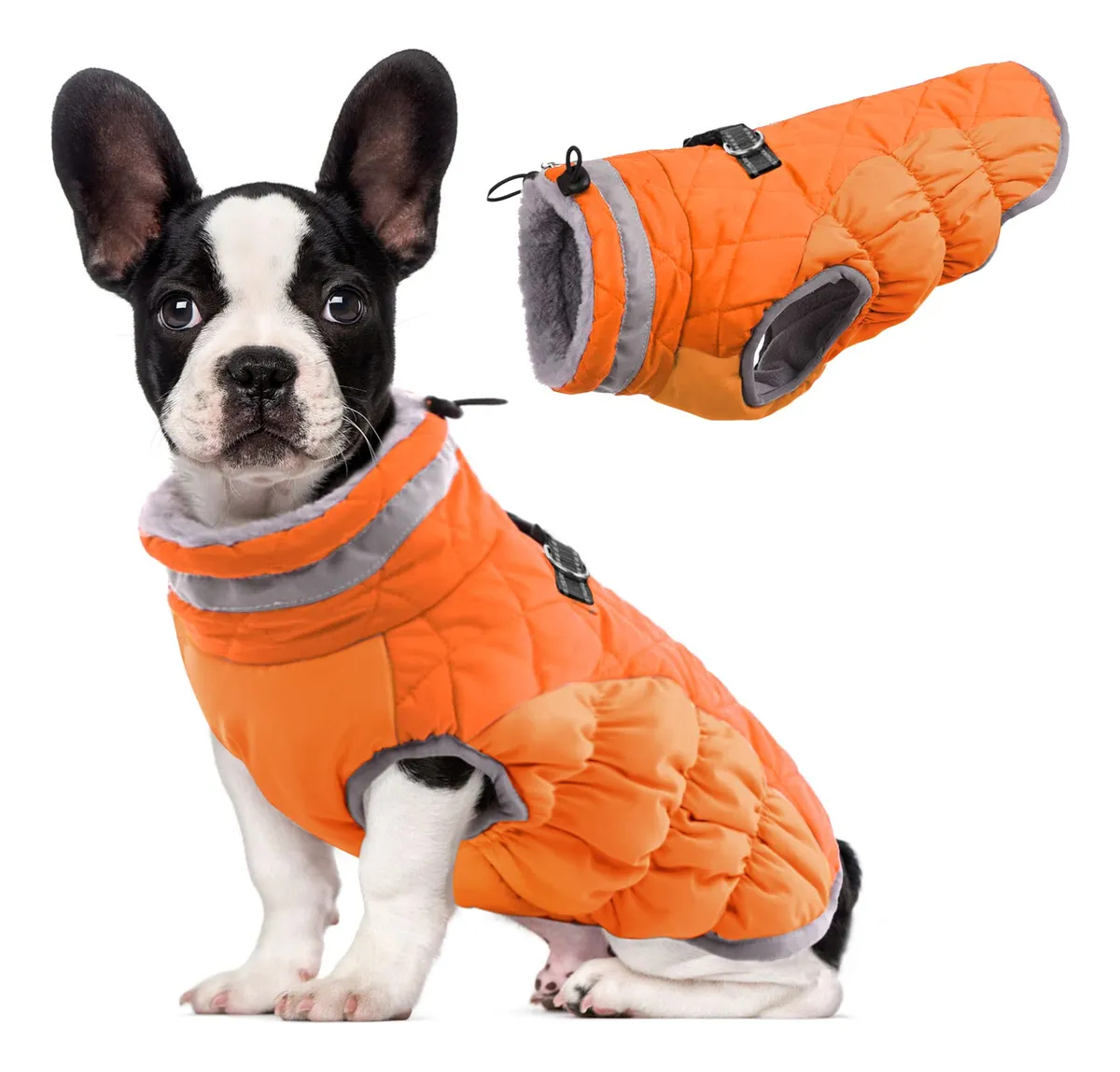 Abrigo de Invierno Cálido para Perro Chaleco Reflectante Naranja | Ropa Mascotas Resistente al Frío | Seguridad Nocturna para Perros Pequeños y Grandes | Chaleco Impermeable y Transpirable