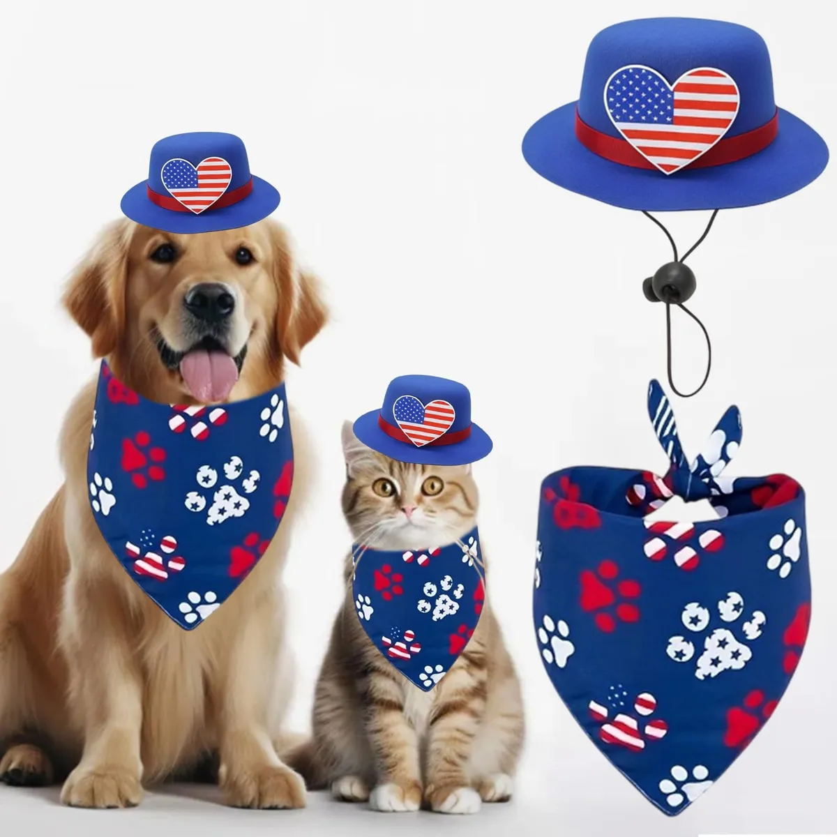Pañuelos para Perro Día de la Independencia con Estampado de Huella - Accesorios Festivos para Mascotas - Decoración Patriótica para Perros