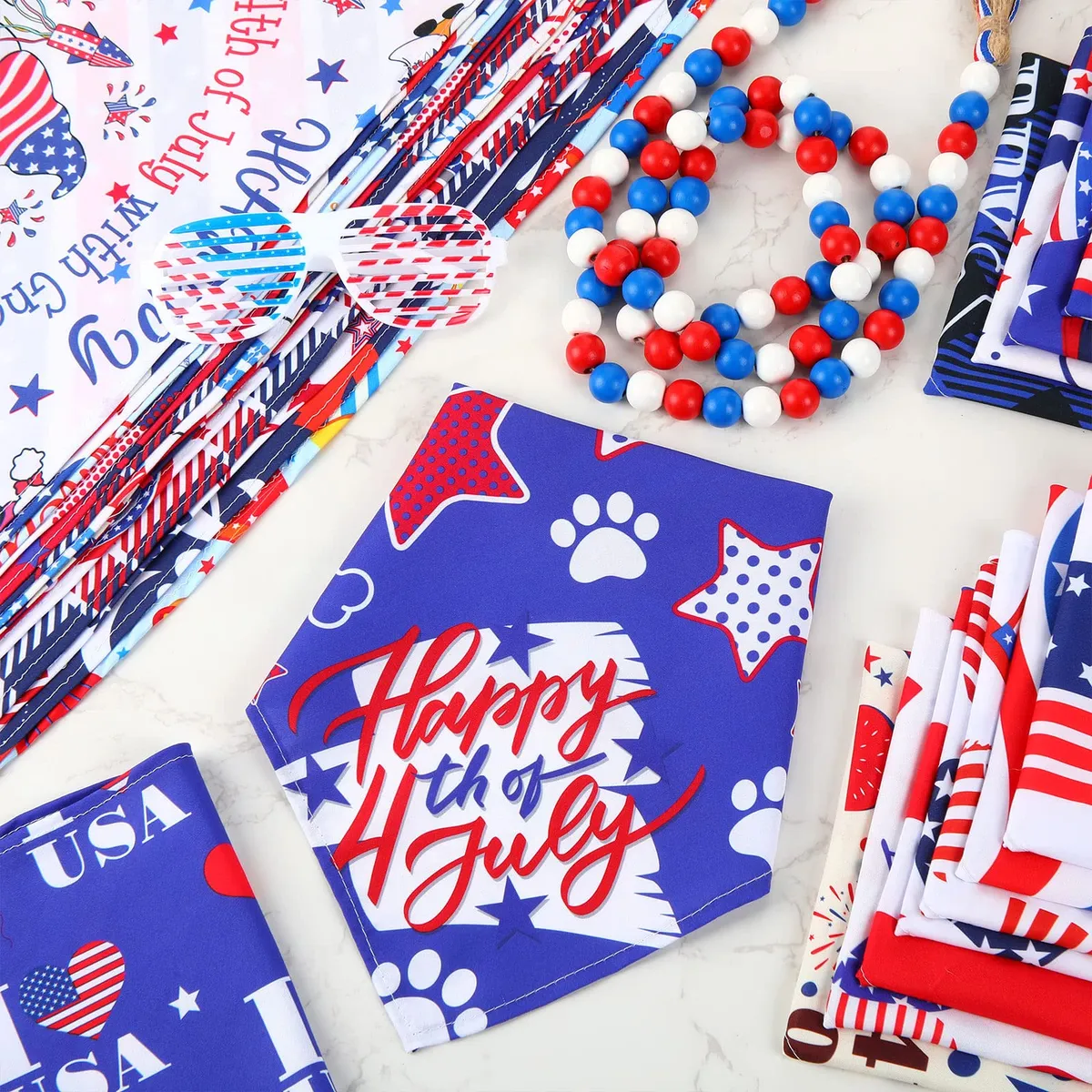 Bandanas Patrióticas para Perros del 4 de Julio - Estilo Bandera Americana para Mascotas - Accesorios Festivos para Celebraciones - Ideal para Raza Pequeña, Mediana y Grande - Rojo, Blanco y Azul - Imagen 3