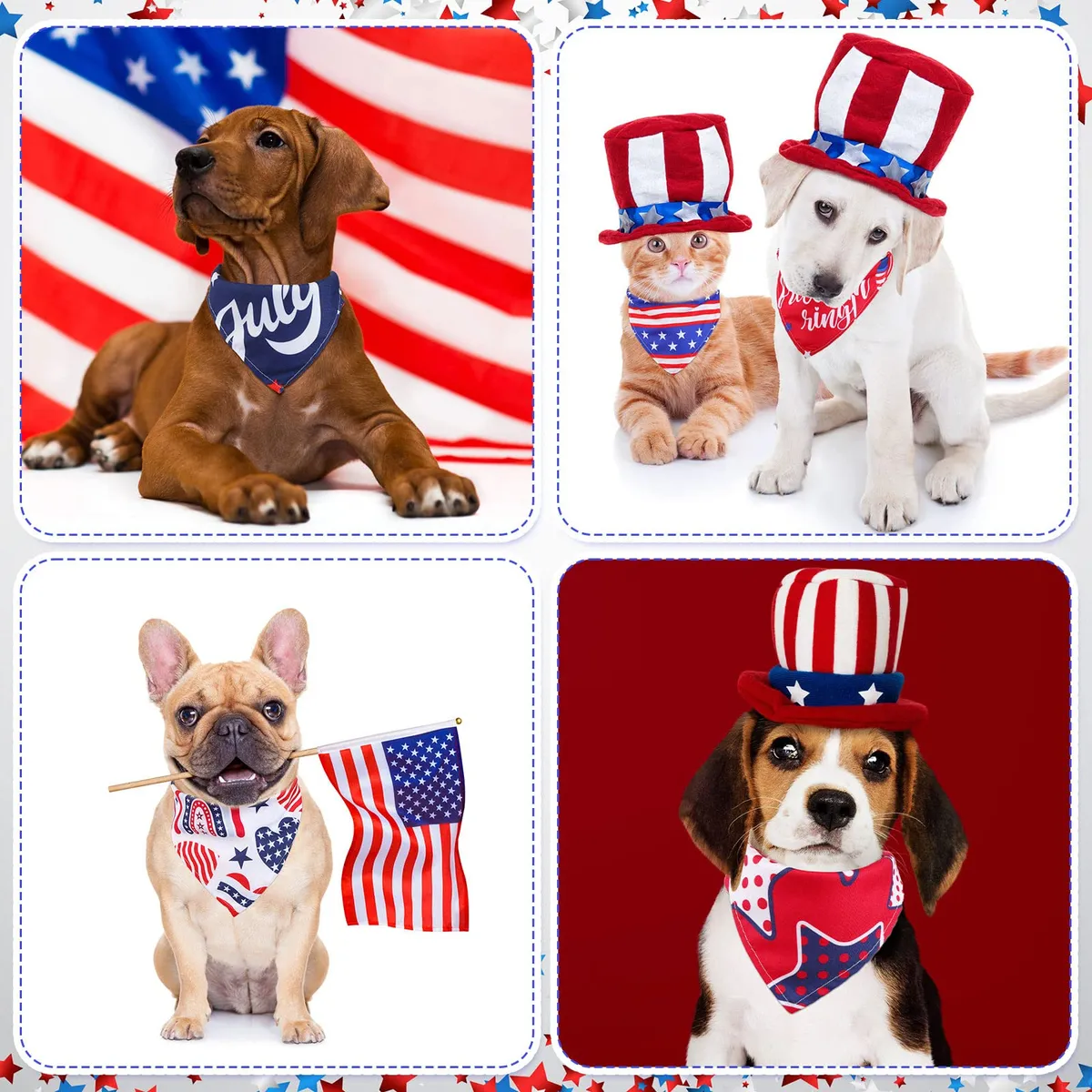 Bandanas Patrióticas para Perros del 4 de Julio - Estilo Bandera Americana para Mascotas - Accesorios Festivos para Celebraciones - Ideal para Raza Pequeña, Mediana y Grande - Rojo, Blanco y Azul - Imagen 5