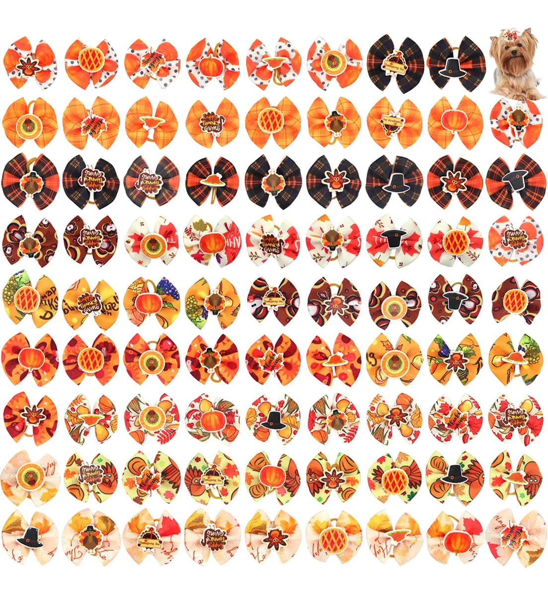 30 Lazos Multicolor para Pelo de Perro de Acción de Gracias | Accesorios Festivos para Mascotas | Variedad de Diseños Navideños