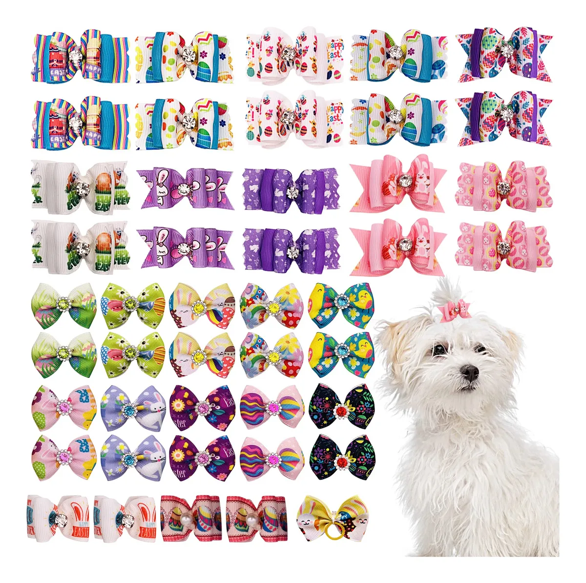 20 Lazos para Pelo de Perros y Gatos de Pascua | Accesorios Temáticos Festivos | Diseños Variados para Mascotas