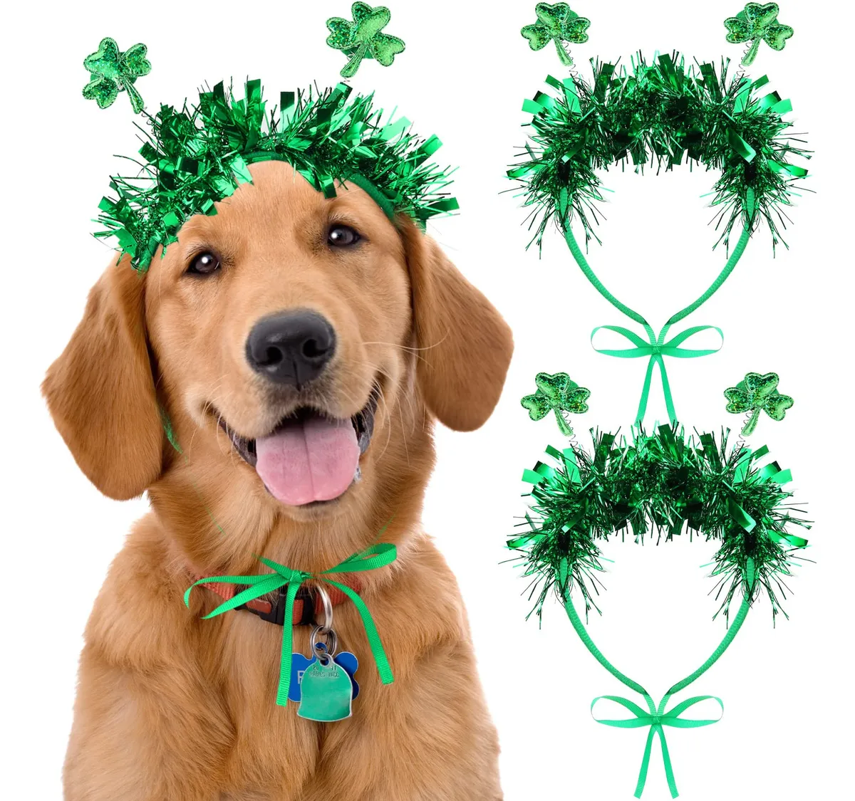 Diadema Trébol Verde para Perro - Disfraz San Patricio 2 Piezas - Accesorios Mascotas Festivos y Divertidos