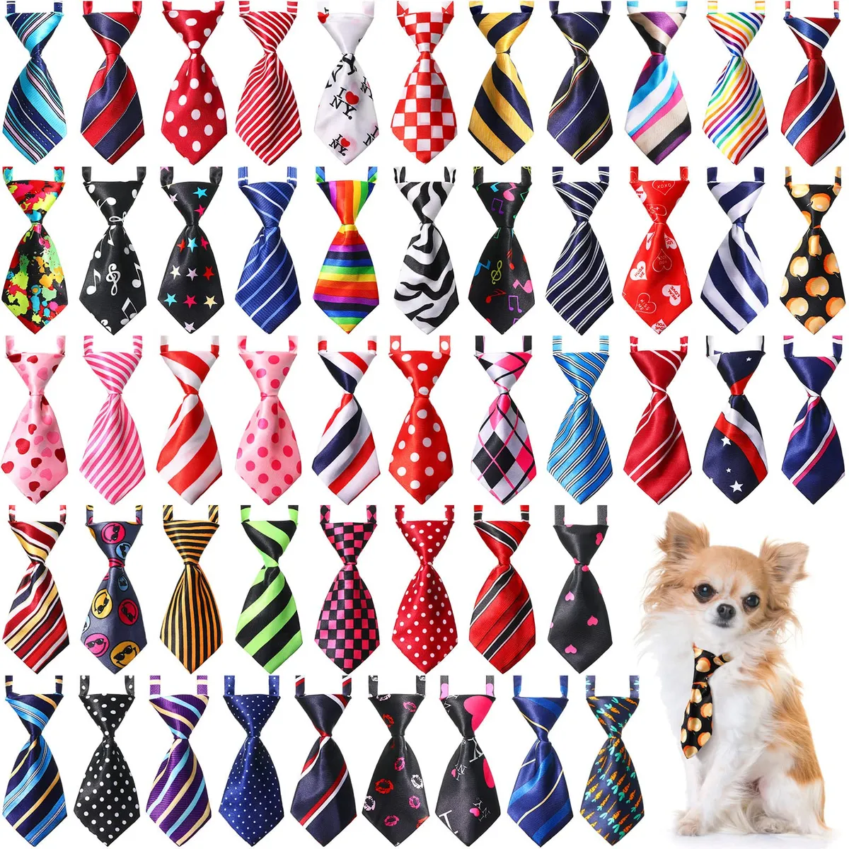 50 Corbatas Ajustables para Perros y Gatos en Gris Oscuro | Accesorios Elegantes y Surtidos para Mascotas | Collares y Pajaritas para Perros Pequeños y Grandes