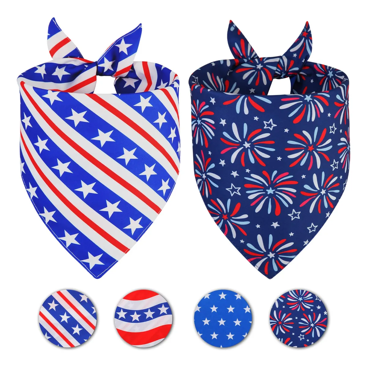 Pañuelos para Perro 4 de Julio - Reversibles y Festivos - Paquete de 2 Unidades - Accesorios para Mascotas con Estilo Patriótico para Celebraciones