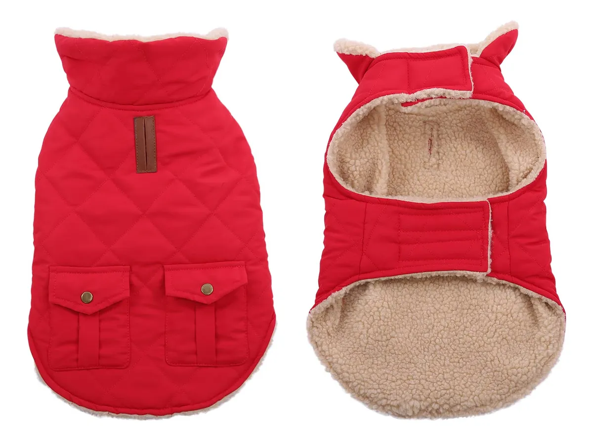 Abrigo Acolchado para Perro en Clima Frío - Chaqueta Invierno Protectora de Calor - Rojo Intenso