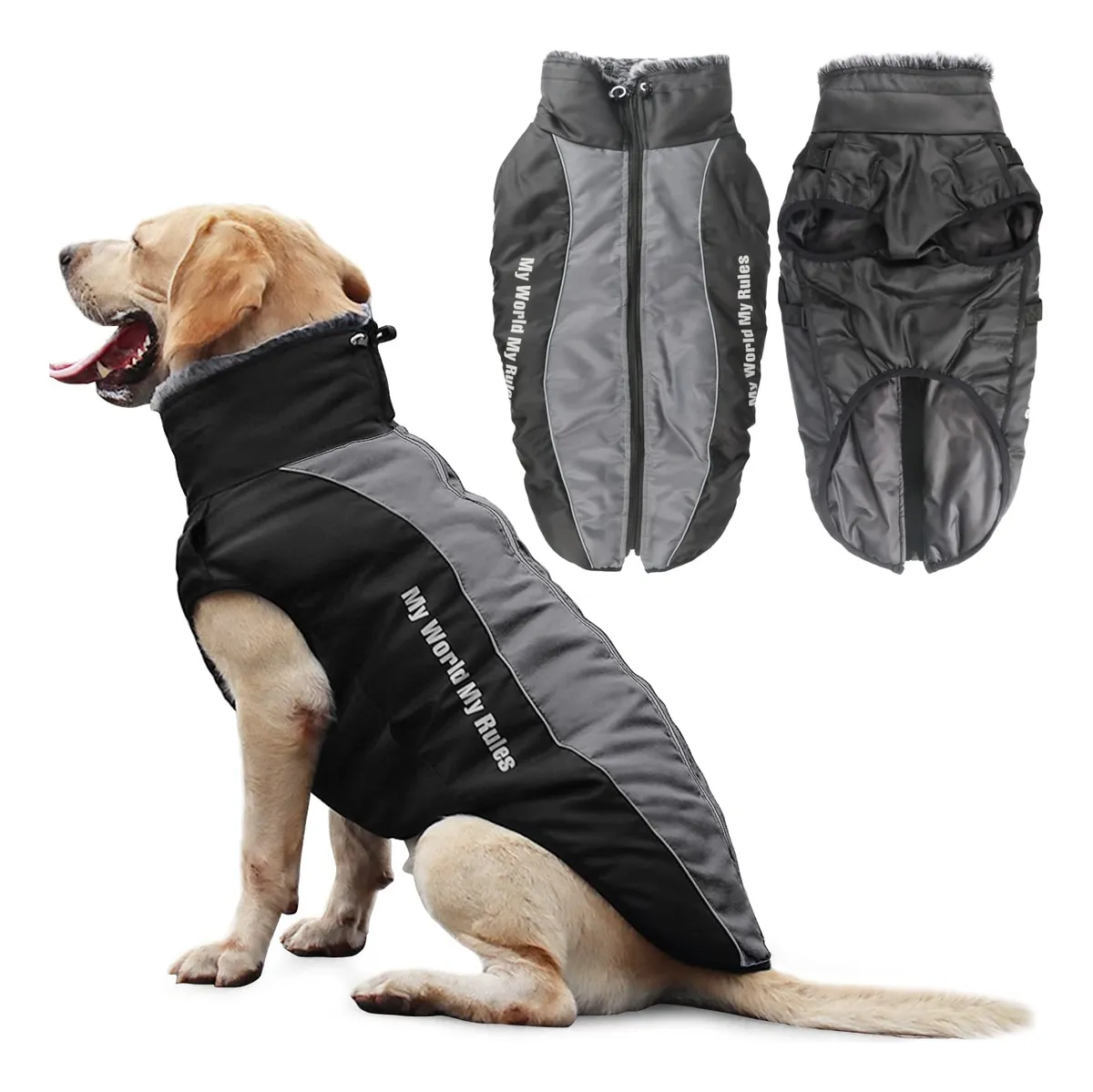 Abrigo Cálido para Perro | Chaqueta de Nieve Reflectante para Mascotas | Invierno Resistente al Agua | Gris Oscuro | Tallas Variadas