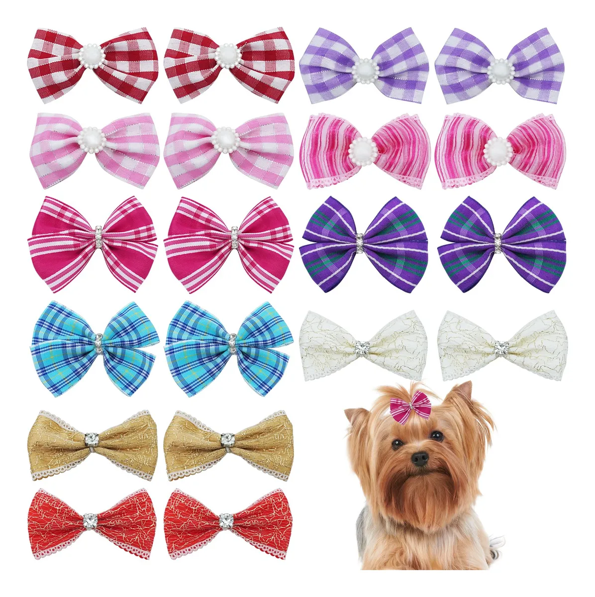 10 Pares de Lazos para el Pelo de Perro y Gato Pequeño, Adornos Multicolores para Mascotas, Accesorios de Peluquería Canina y Felina para Estilo Divertido y Coqueto