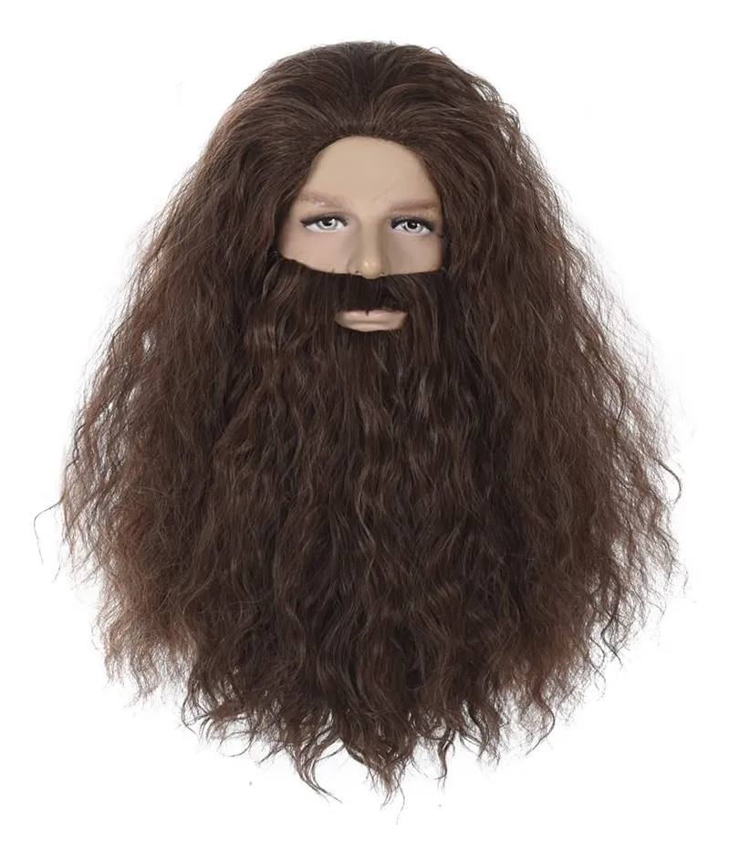 Peluca de Barba Falsa Rizada Larga y Bigote para Disfraces de Halloween, Accesorio de Cosplay y Fiestas Temáticas
