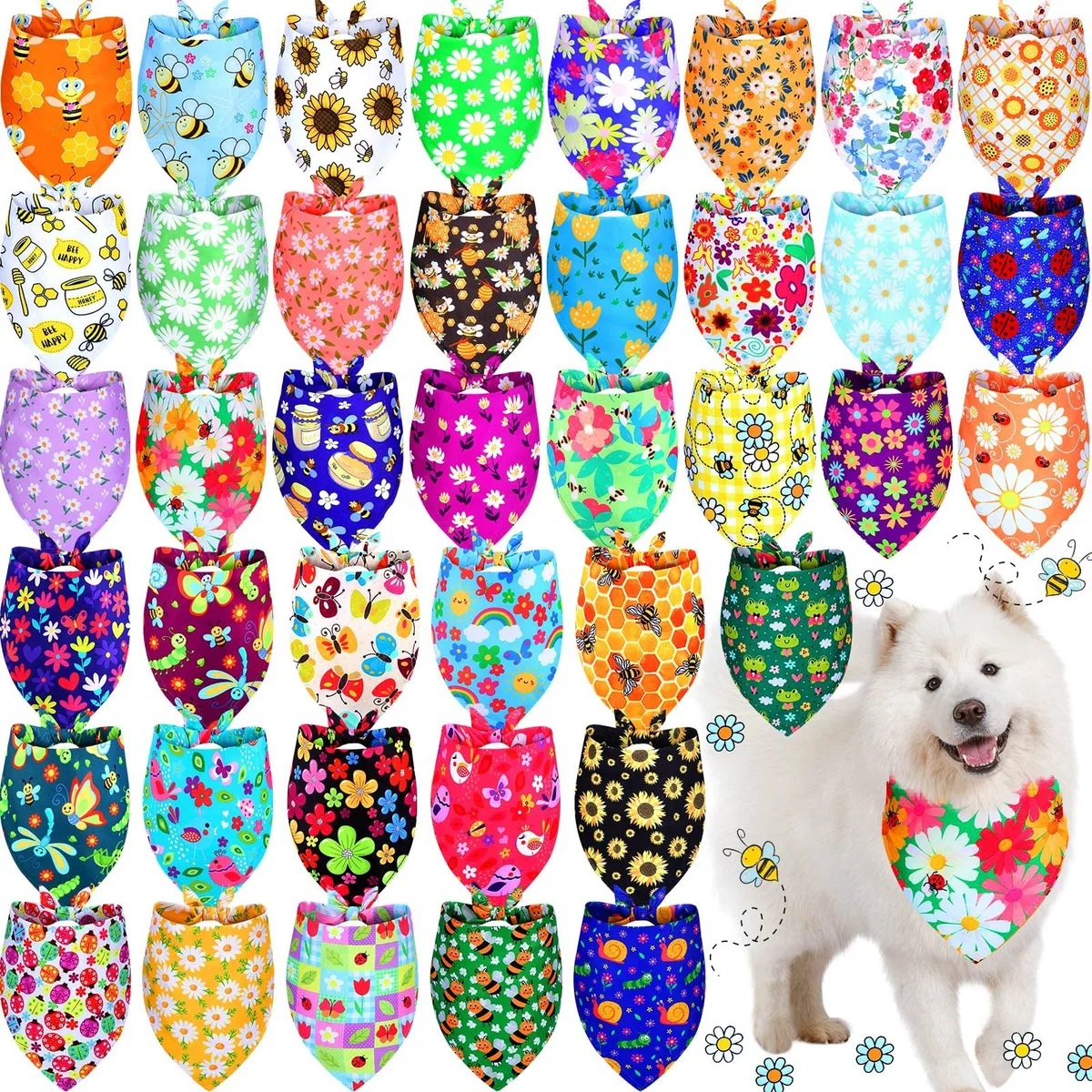 40 Pañuelos Verano Flores Hawaianas para Perro y Gato - Accesorios Mascotas Estilo Tropical - Pack Veraniego Resistente y Transpirable