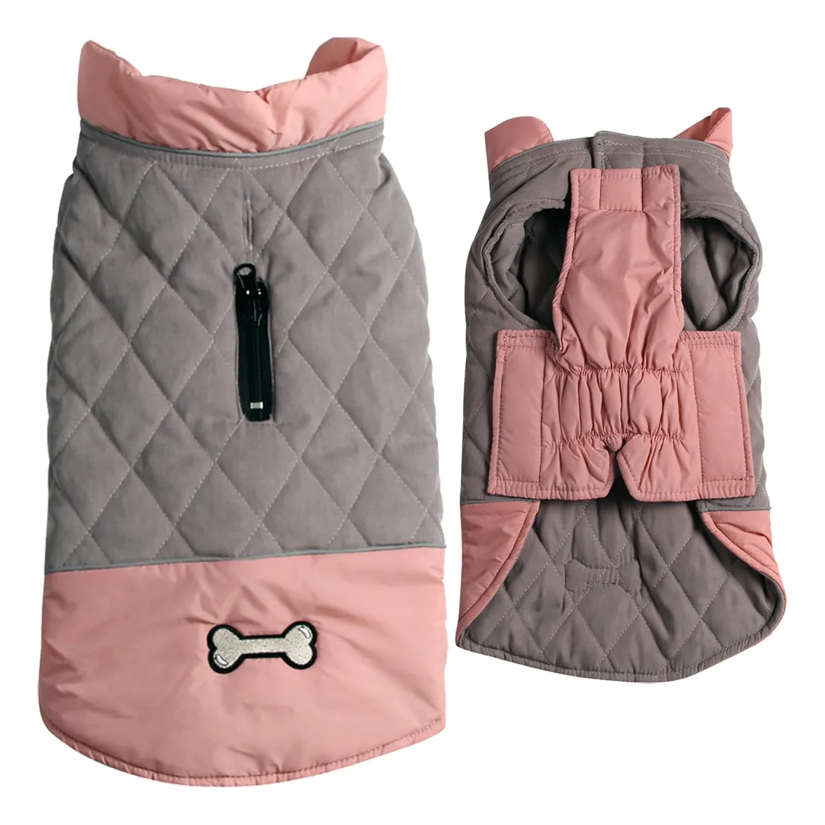 Abrigo Reversible Impermeable para Perros Medianos - Invierno Cálido y Protegido - Diseño Elegante en Rosado y Gris